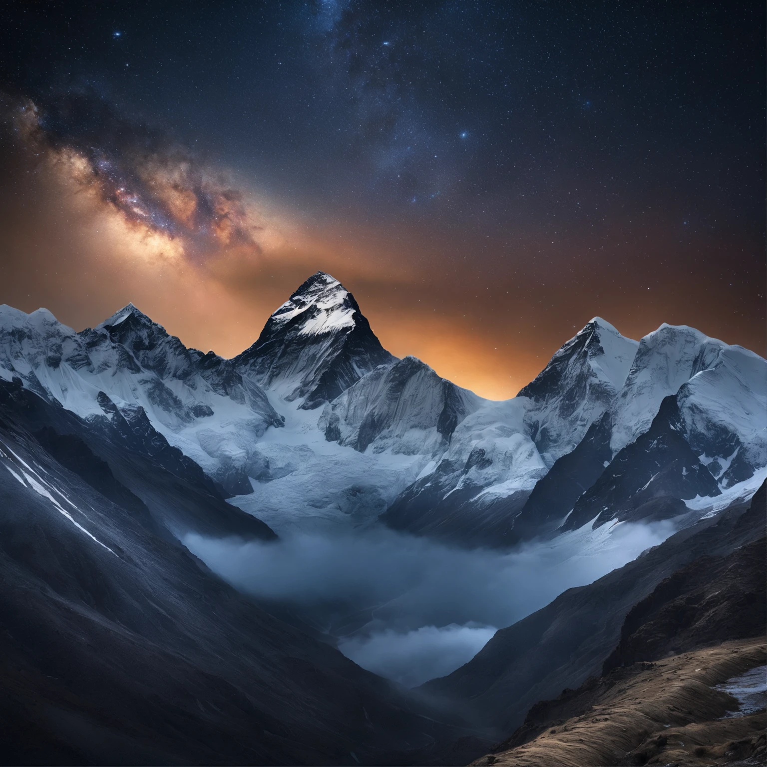 Master Parts、Superior Quality、superior image quality、The 8k quality、Beautiful pictures of the starry sky、magnifica、Arched Milky Way:1.9、Mount Everest、snow mountains