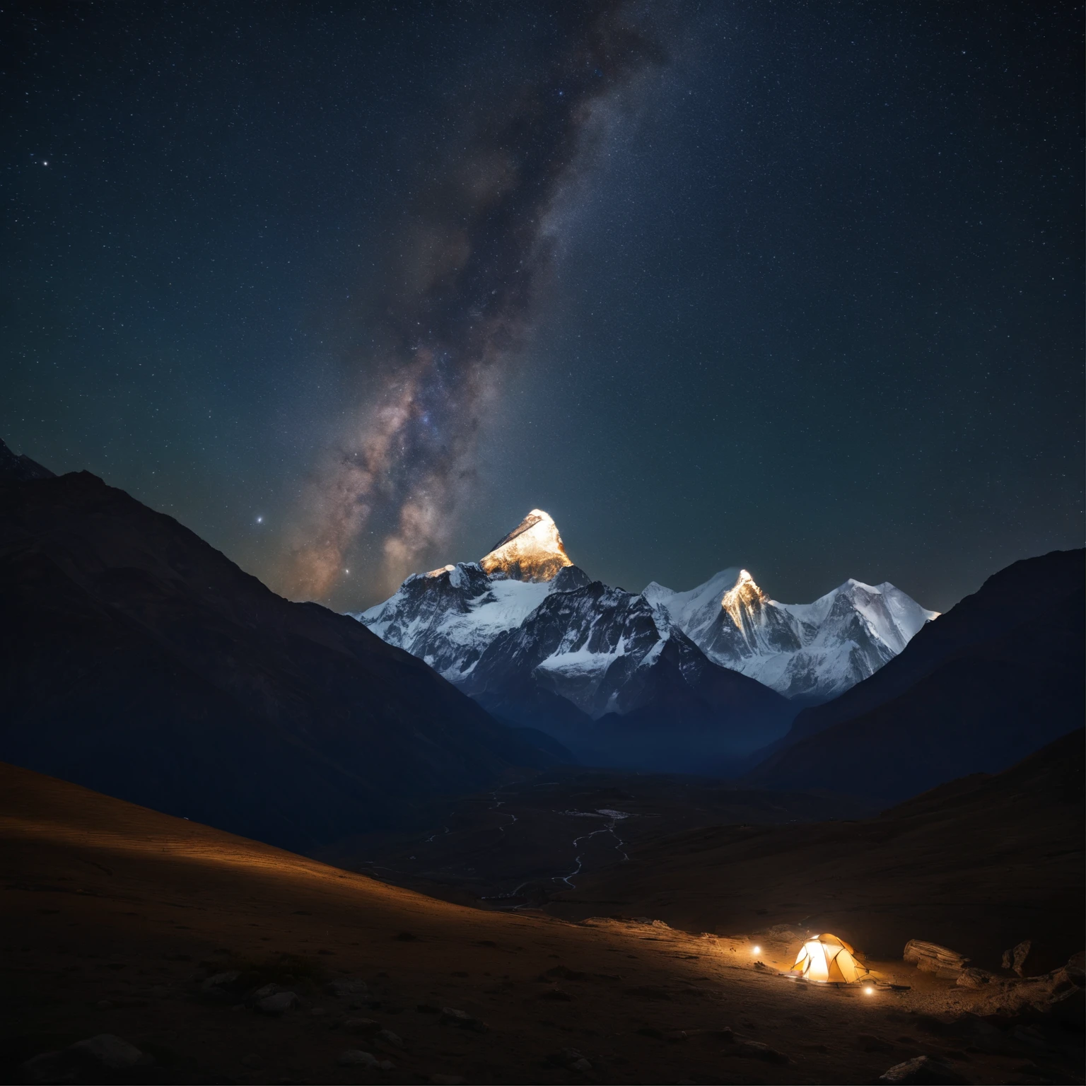 Master Parts、Superior Quality、superior image quality、The 8k quality、Beautiful pictures of the starry sky、magnifica、Arched Milky Way:1.9、Mount Everest、snow mountains