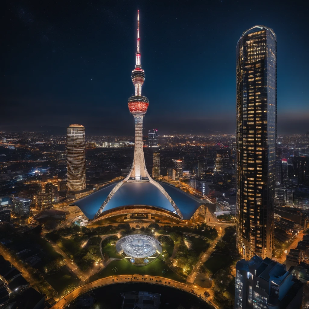 Master Parts、Superior Quality、superior image quality、The 8k quality、Beautiful pictures of the starry sky、magnifica、Arched Milky Way:1.9、Landmark Tower、Yokohama