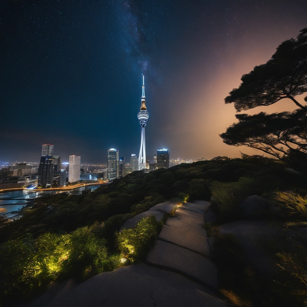 Master Parts、Superior Quality、superior image quality、The 8k quality、Beautiful pictures of the starry sky、magnifica、Arched Milky Way:1.9、Landmark Tower、Yokohama