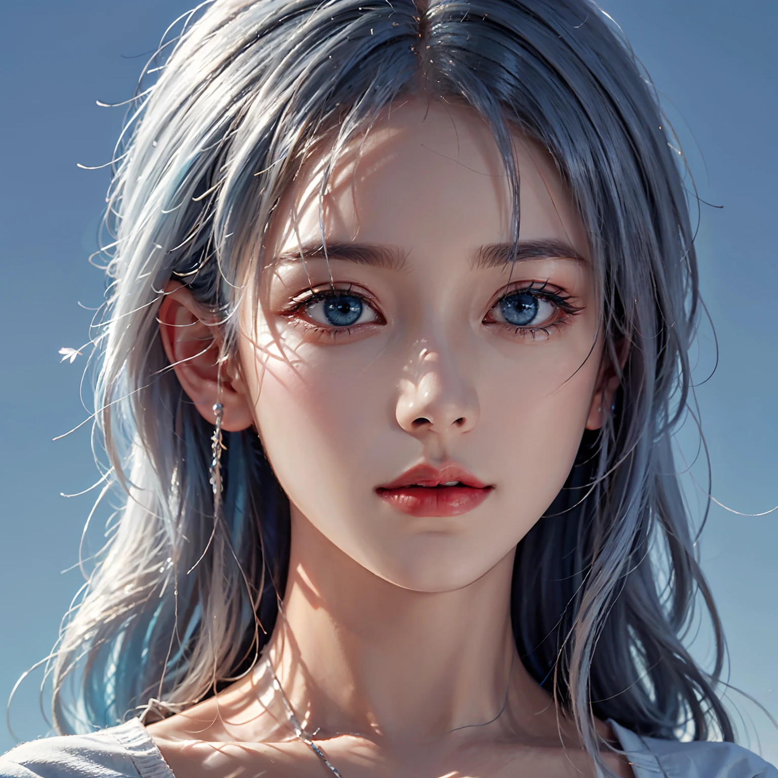 Blue hair, blue dress, blue theme, blue background