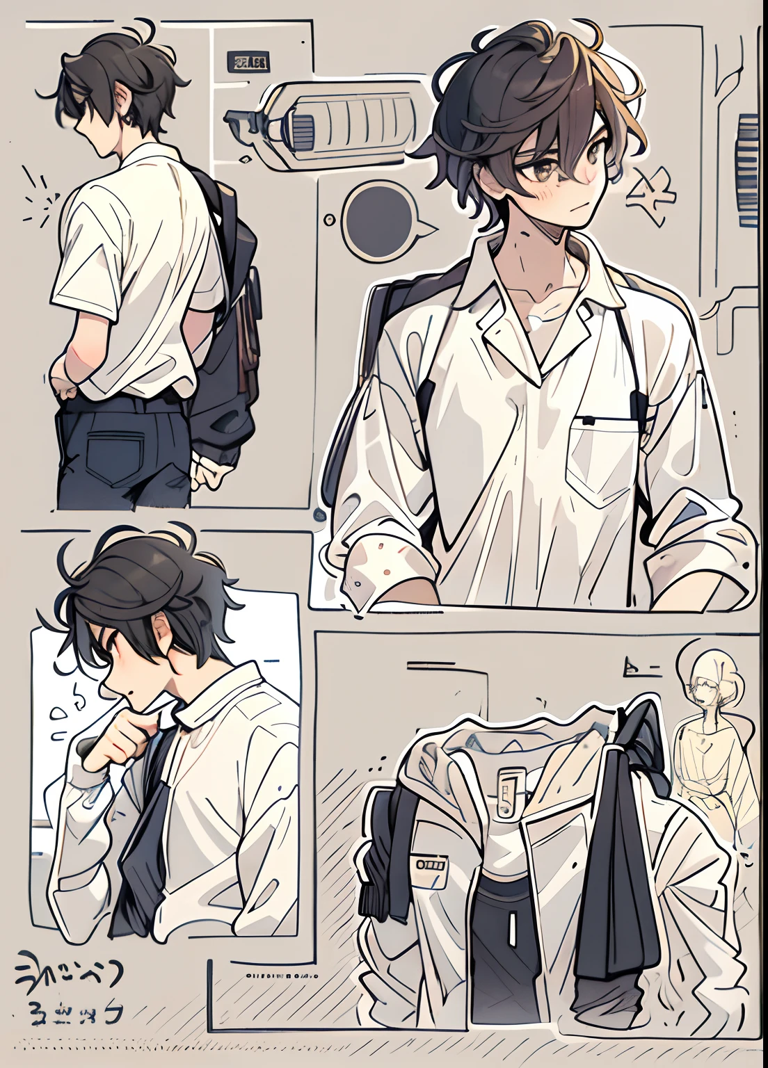 ,Light-colored clothes,short detailed hair,Black color hair,The shirt,full bodyesbian,Third perspective,Ren,adolable