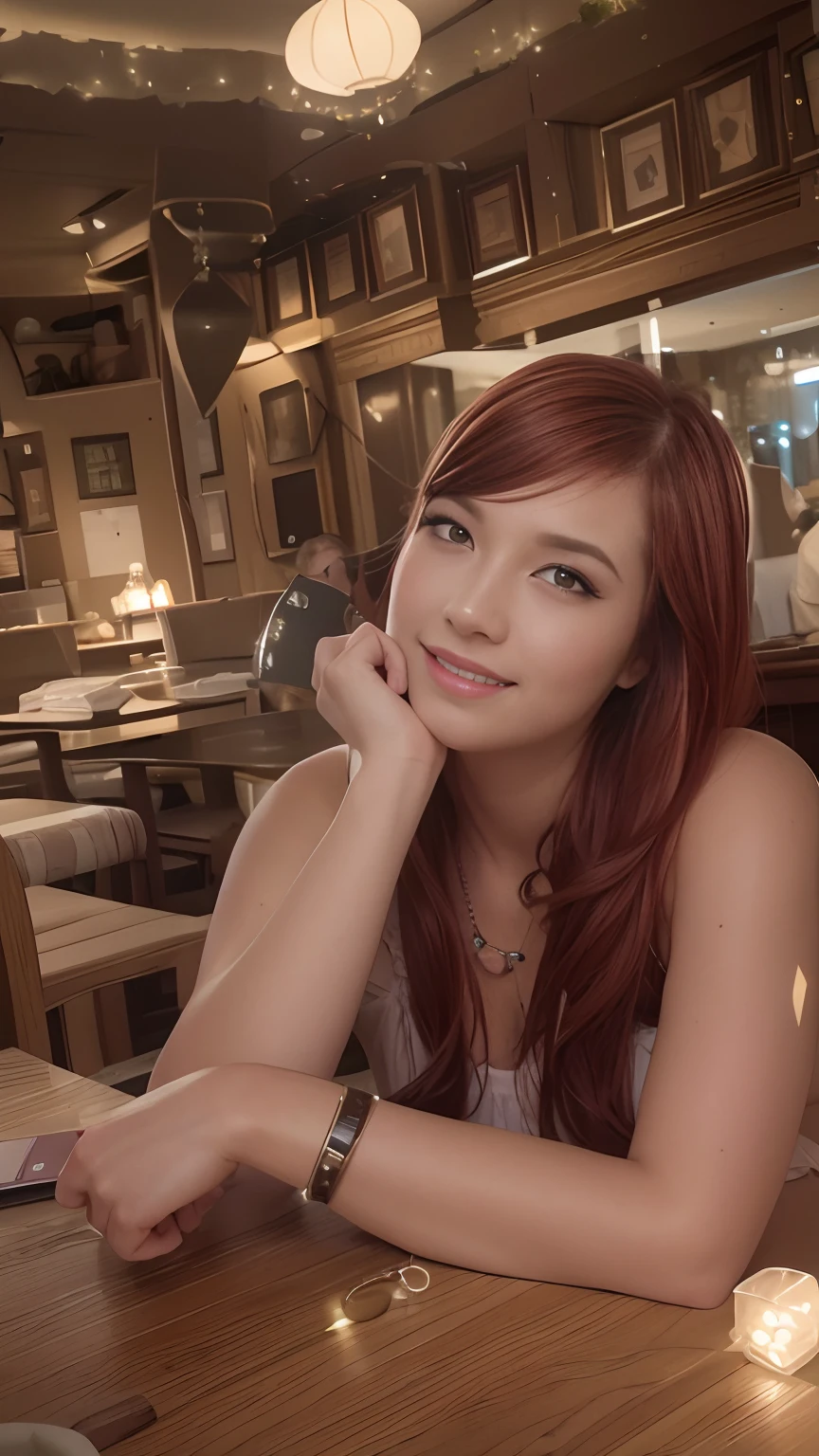 best quality, masterpiece, higirl, , redhead, hair accessories, necklace, jewelry, pretty face, upon_body, tyndall effects, photorealistic, shadow studio, rim lighting, dual color lighting, (high detail skin: 1.2), 8k uhd, dslr, soft lighting, high quality, volumetric lighting, candid, photo, high resolution, 4k, 8k, bokeh