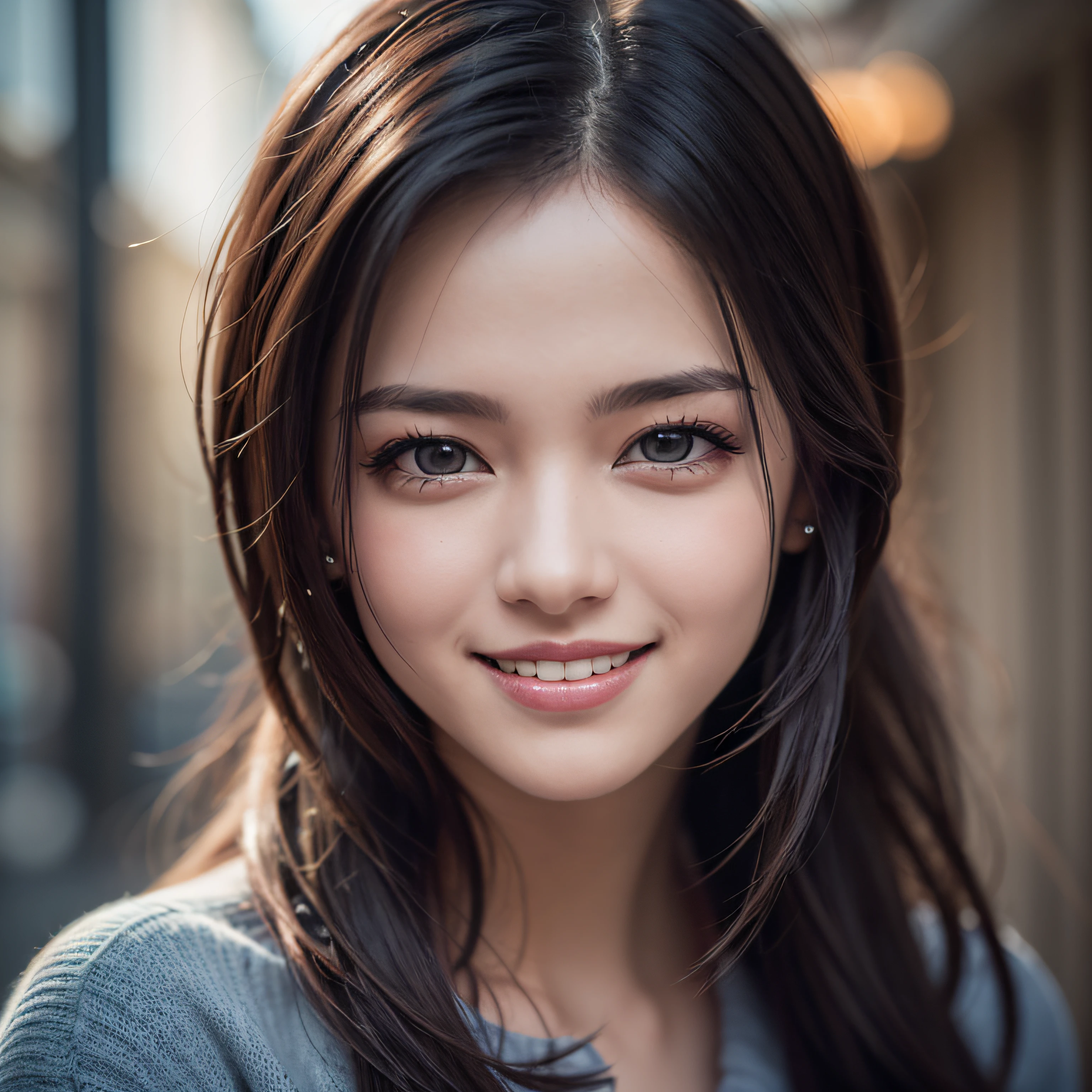 Picture, Best Quality, Urban women , Beautiful Casual Photography, Smiling, Looking at Viewer, Perfect face, Perfect eyes, Sharp Focus, Convoluted, high detailing, Dramatic, Photorealistic,
