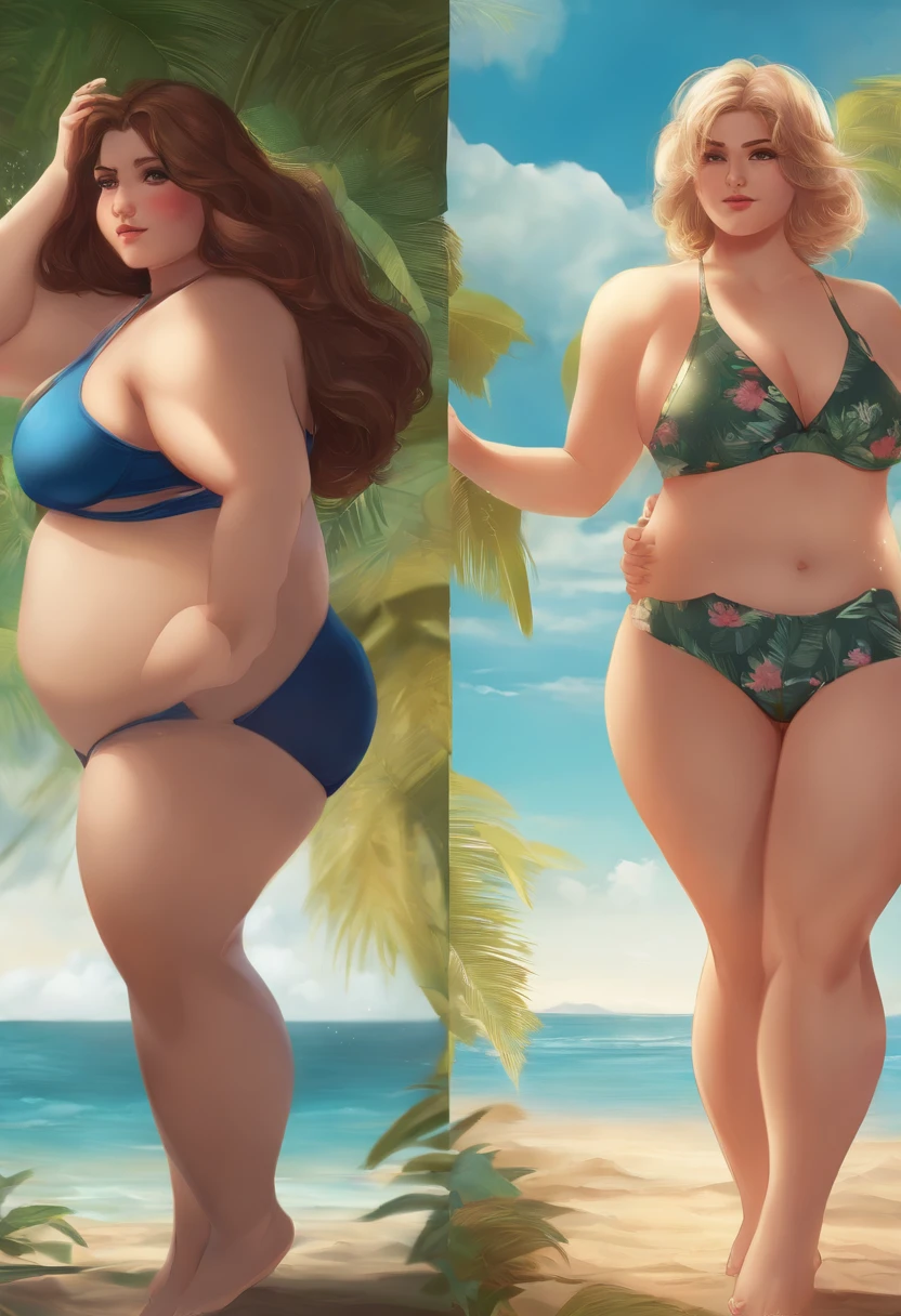 i want two photos the first one is a very fat anime girl tring to loose weight and in the second is the same girl but with a lot of muscles and swimsuit
