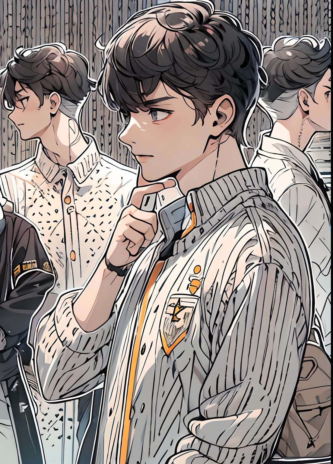 ，Light-colored clothes，short detailed hair，Black color hair，The shirt，full bodyesbian，Third perspective，ren，adolable