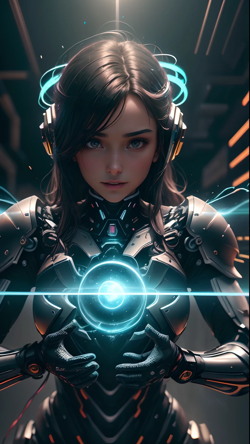 ((mejor calidad)), ((obra maestra)), (detallado: 1.4), ....3D, A photo of a beautiful woman in thick neon and protective armor with generative helmet ai cyberpunk voluminous hair, light particules, Pure energy, caos, antitech, HDR (High Dymanic Range), Trazado de rayos ,NVIDIA RTX, Super-Resolution, Irreal 5, Subsurface dispersion, PBR texturizado, posprocesamiento, Anisotropic filtering, profundidad de campo, Maximum clarity and sharpness, Texturas multicapa, Albedo y mapas especulares, sombreado de superficie, Accurate simulation of light-material interaction,proporciones perfectas,octane representation,two tone lighting,apertura amplia,ISO bajo,balance de blancos,Regla de los tercios,RAW 8K