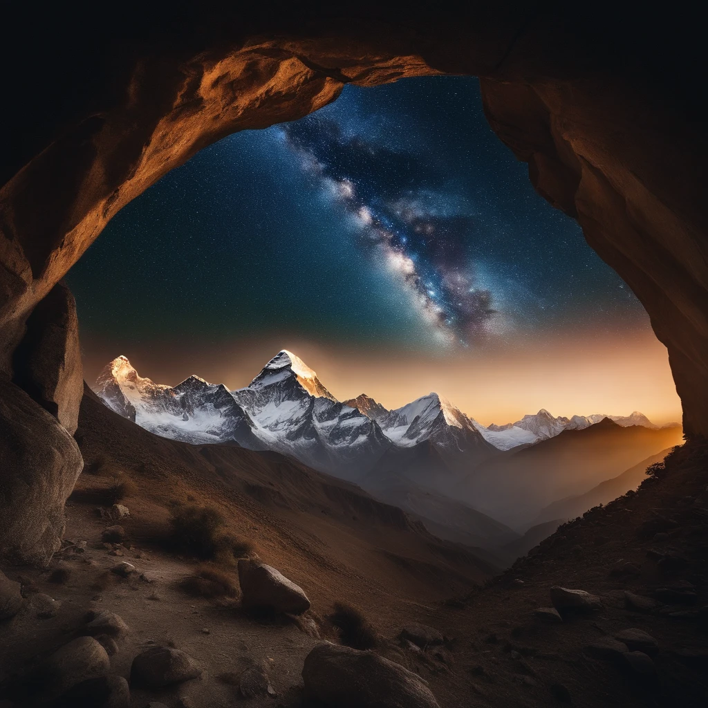 Master Parts、Superior Quality、superior image quality、The 8k quality、Beautiful pictures of the starry sky、magnifica、Arched Milky Way:1.9、Mount Everest、snow mountains