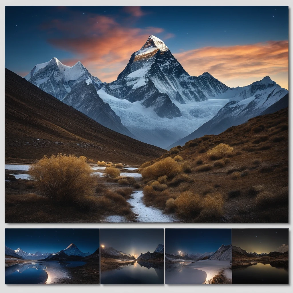 Master Parts、Superior Quality、superior image quality、The 8k quality、Beautiful pictures of the starry sky、magnifica、Arched Milky Way:1.9、Mount Everest、snow mountains