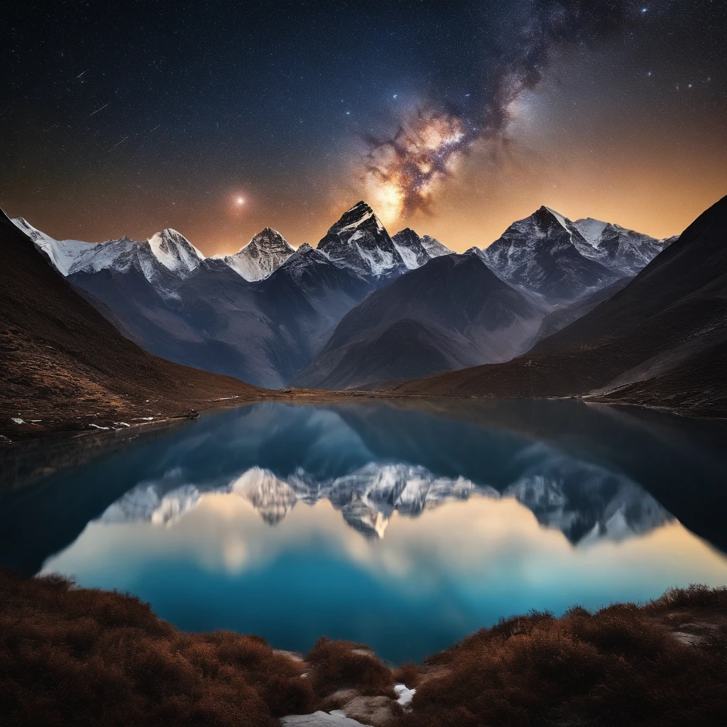 Master Parts、Superior Quality、superior image quality、The 8k quality、Beautiful pictures of the starry sky、magnifica、Arched Milky Way:1.9、Mount Everest、snow mountains