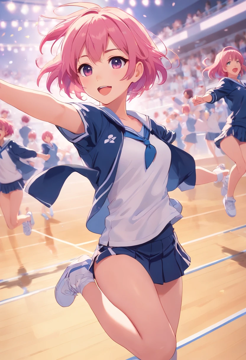 cheer leading　japanes　Pink hair　A sexy　female high-school student