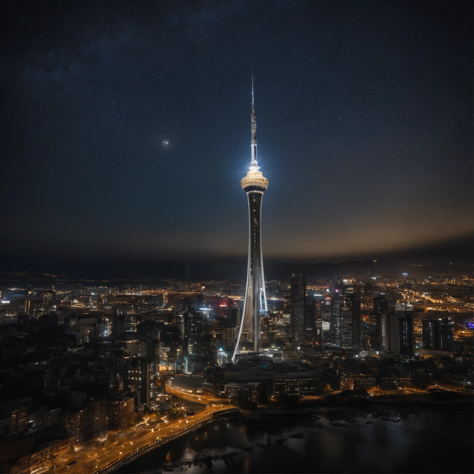 Master Parts、Superior Quality、superior image quality、The 8k quality、Beautiful pictures of the starry sky、magnifica、Arched Milky Way:1.9、Landmark Tower、Yokohama
