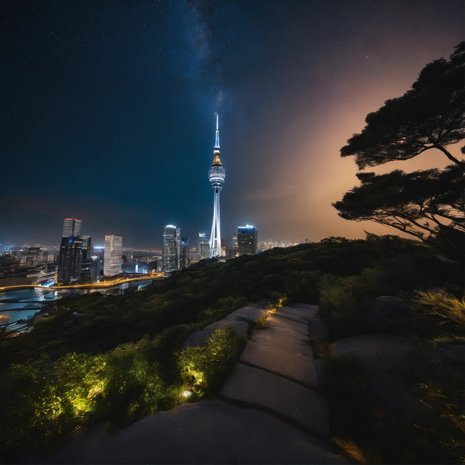 Master Parts、Superior Quality、superior image quality、The 8k quality、Beautiful pictures of the starry sky、magnifica、Arched Milky Way:1.9、Landmark Tower、Yokohama