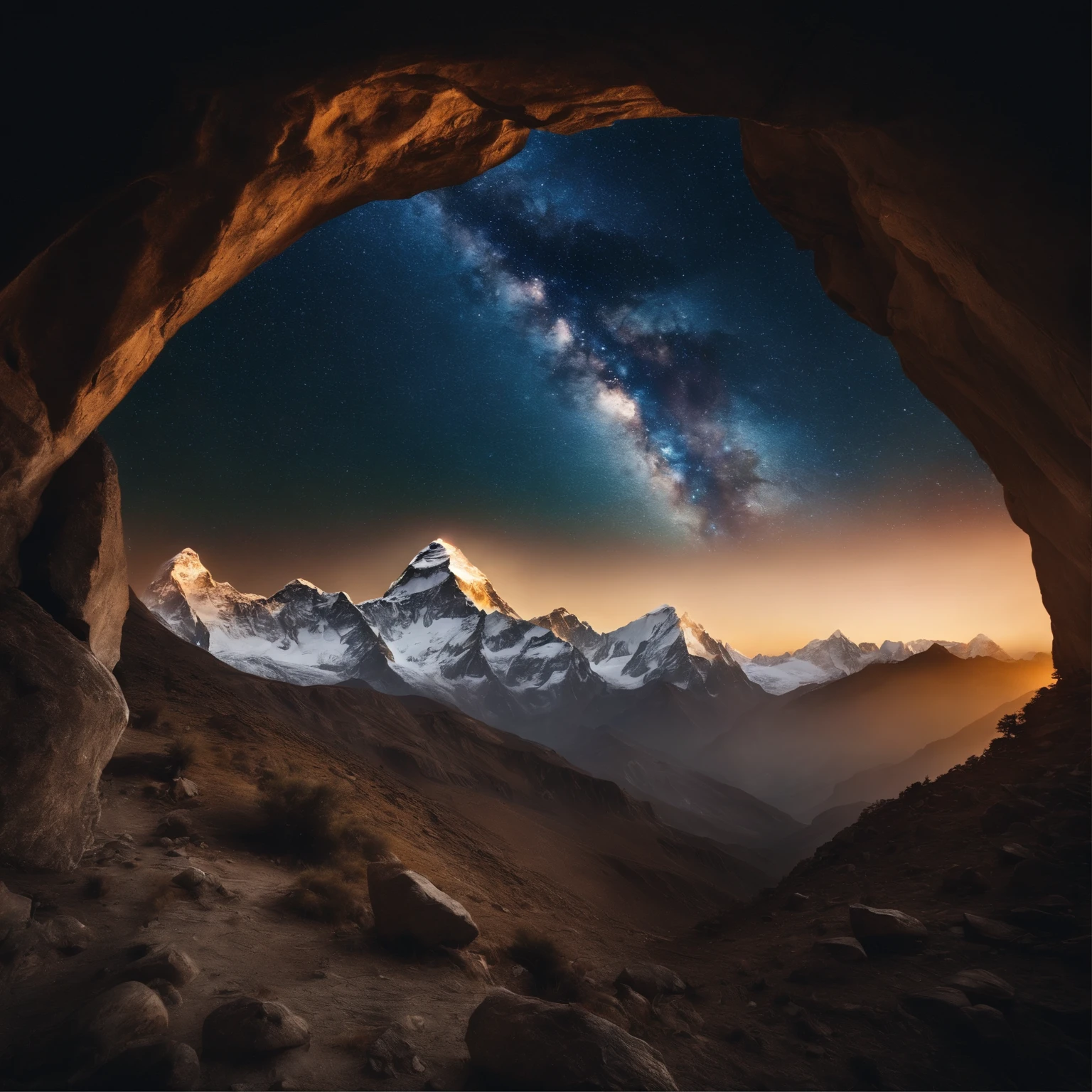 Master Parts、Superior Quality、superior image quality、The 8k quality、Beautiful pictures of the starry sky、magnifica、Arched Milky Way:1.9、Mount Everest、snow mountains