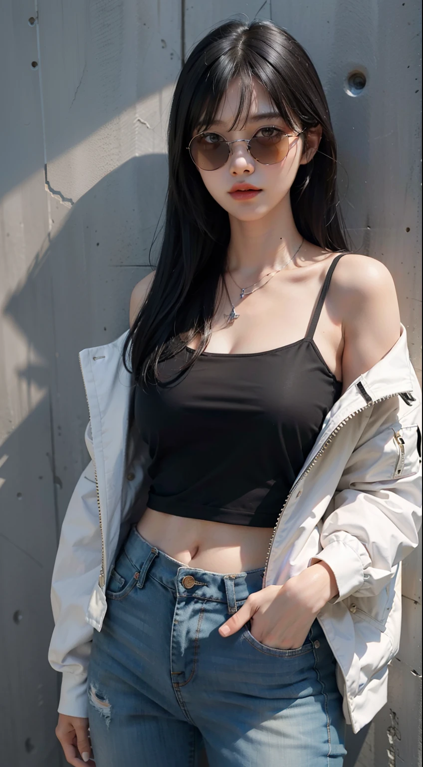 Top image quality、Raw photography、超A high resolution、Cute girl at 18 years old、Shooting for one person only、big round chest、cleavage of the breast、Patterned tank top、Skirt、Shiny hair、Beautiful Eyes of Details、very elongated eyes、Beautiful eyelashes、Beautiful double eyelids、Beautiful legs、eyeshadows、耳Nipple Ring、Posing like a fashion model、Wear clothes of famous designers