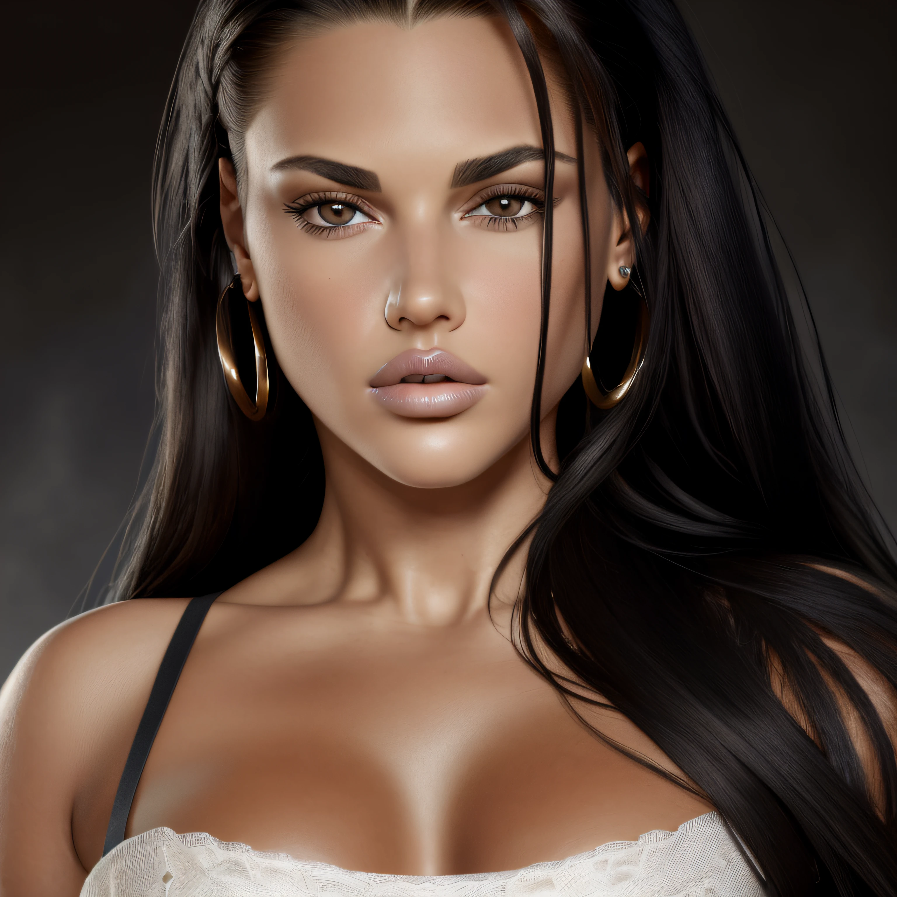 Best quality, masterpiece, ultra realistic, ultra high res, (photorealistic:1.37), raw photo, 1girl, caucasian, tanned, long black_hair, beautifull eyes,  beautifull face, detailed eyes and face, big luscious lips, crop top, dynamic lighting, in the dark, deep shadow, low key, cowboy shot