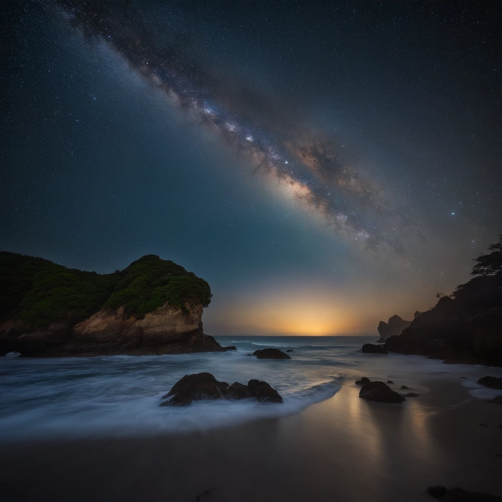 Master Parts、Superior Quality、superior image quality、The 8k quality、Beautiful pictures of the starry sky、magnifica、Arched Milky Way:1.9、In the middle of the Pacific Ocean