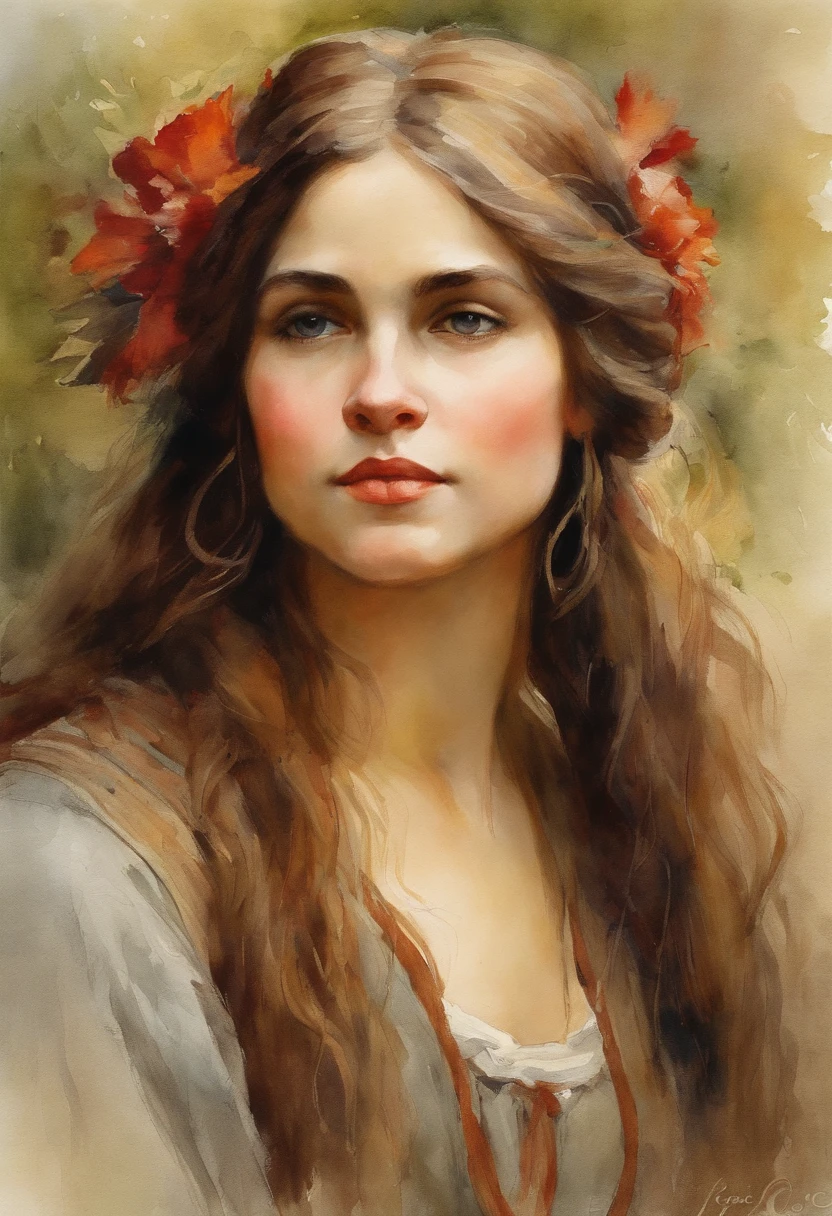 william waterhouse style painting of pretty peasant girl with long flowing hair