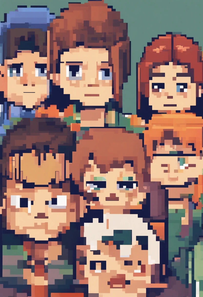 a surrealistic painting of an anime woman wearing a bra in a (daycare with naked children) setting. The painting should have a vibrant color palette with dramatic and moody lighting. The surreal elements should be subtle, and the anime woman should have a playful expression, detailed pixel artwork, portrait pixel art drawing, ((pixel art)), #pixelart:3, /r/pixelart, # pixelart, #pixelart, retro nintendo bitmap pixel art, high quality pixel art