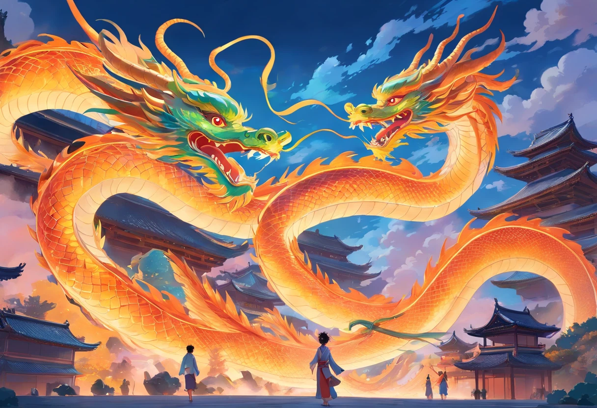 Describe the bright and bold colors of the oriental dragon in the image.
Write the graceful movements of dragons, Depicted in his sinuous pose.
Imagine the background of traditional Chinese festivals, The Eastern Dragon danced in the cheering crowd.
Intricate details describing the dragon's decoration and costume, Inspired by Asian culture.
Describe the glowing scales of the Eastern Dragon, Highlight different shades and patterns.
Write about the mysterious and fascinating atmosphere brought by the oriental dragon, Involve those around you.
Imagine the drums and gongs that accompany the movement of the dragon, Create an exciting soundtrack.
Describe the tranquility and wisdom of the Eastern Dragon, Convey conservation awareness and ancestral wisdom.
Describe a small sculptural cloud surrounding a dragon, Represents your connection to heaven and nature.
Imagine the infectious power and joy emanating from the image of the oriental dragon, Inspire everyone to embrace Asian culture.