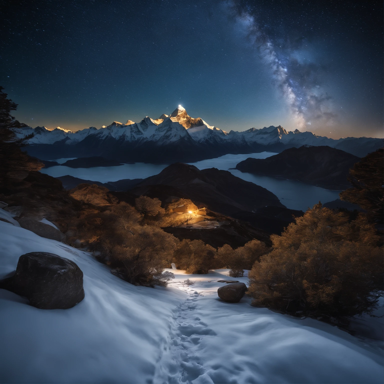 Master Parts、Superior Quality、superior image quality、The 8k quality、Beautiful pictures of the starry sky、magnifica、Arched Milky Way:1.9、Mount Everest、snow mountains