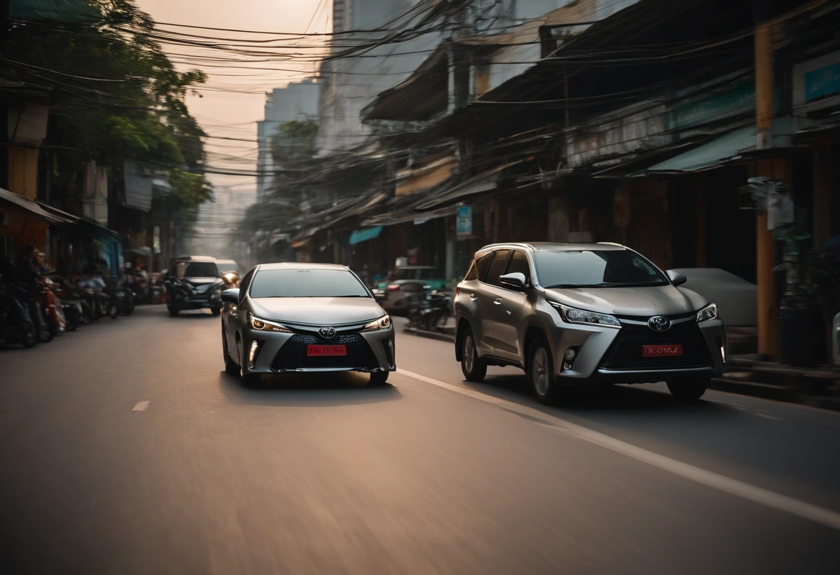 Toyota cars on the road, Wide alleys in Bangkok, morning