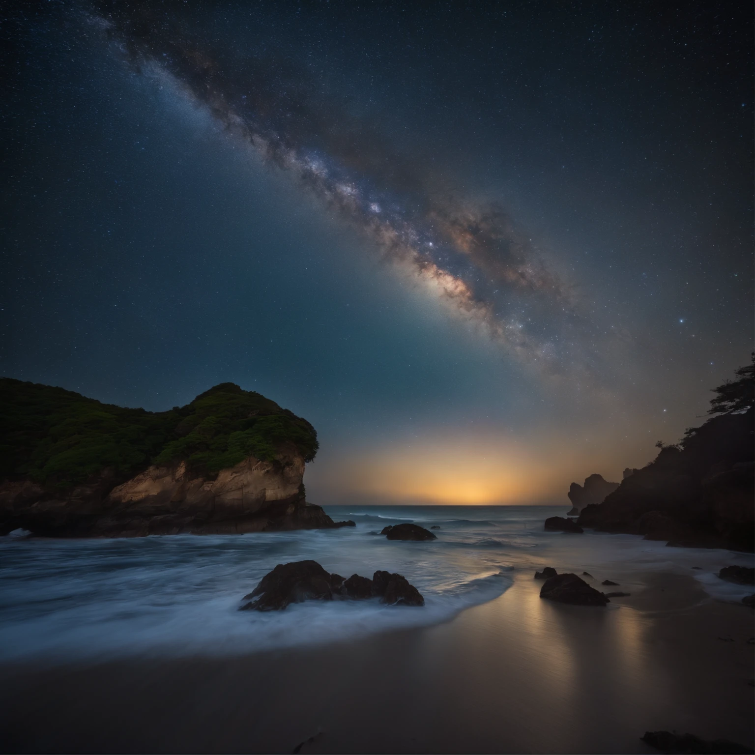 Master Parts、Superior Quality、superior image quality、The 8k quality、Beautiful pictures of the starry sky、magnifica、Arched Milky Way:1.9、In the middle of the Pacific Ocean