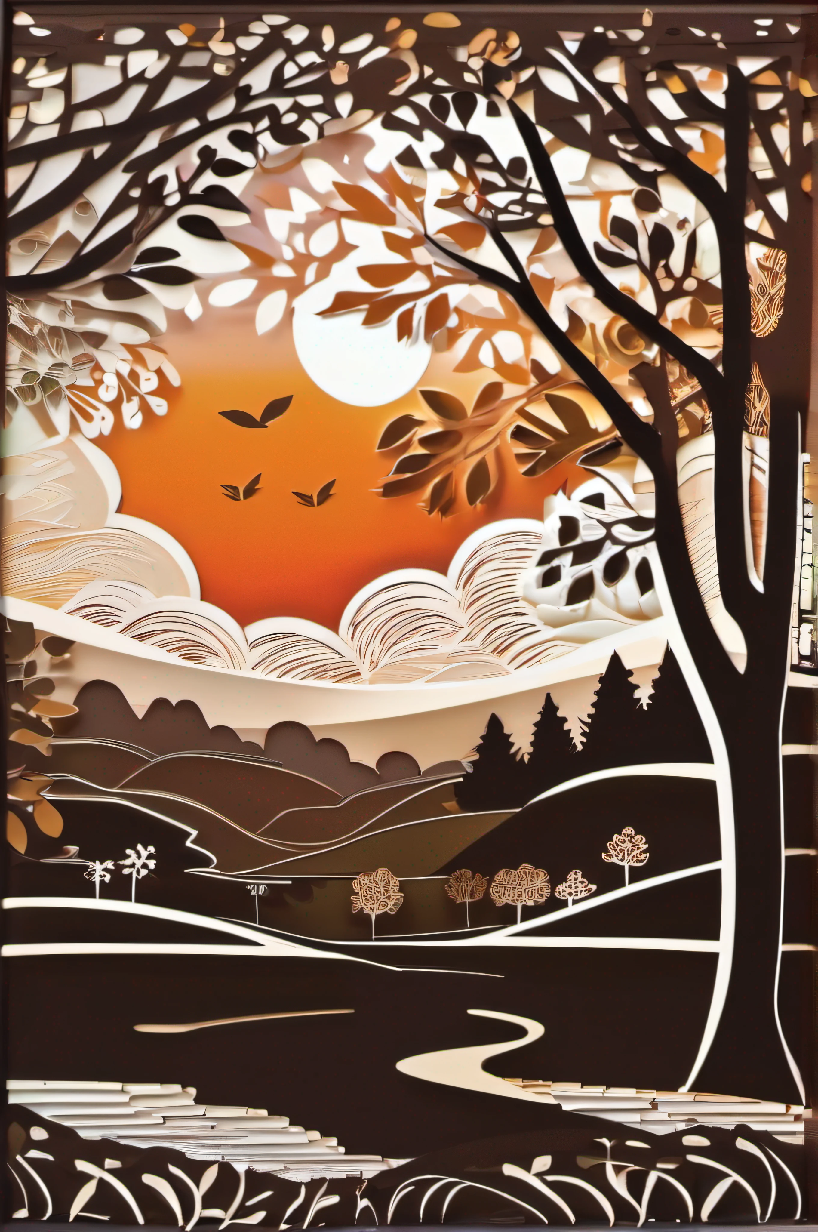 Autumn landscape paper cutting