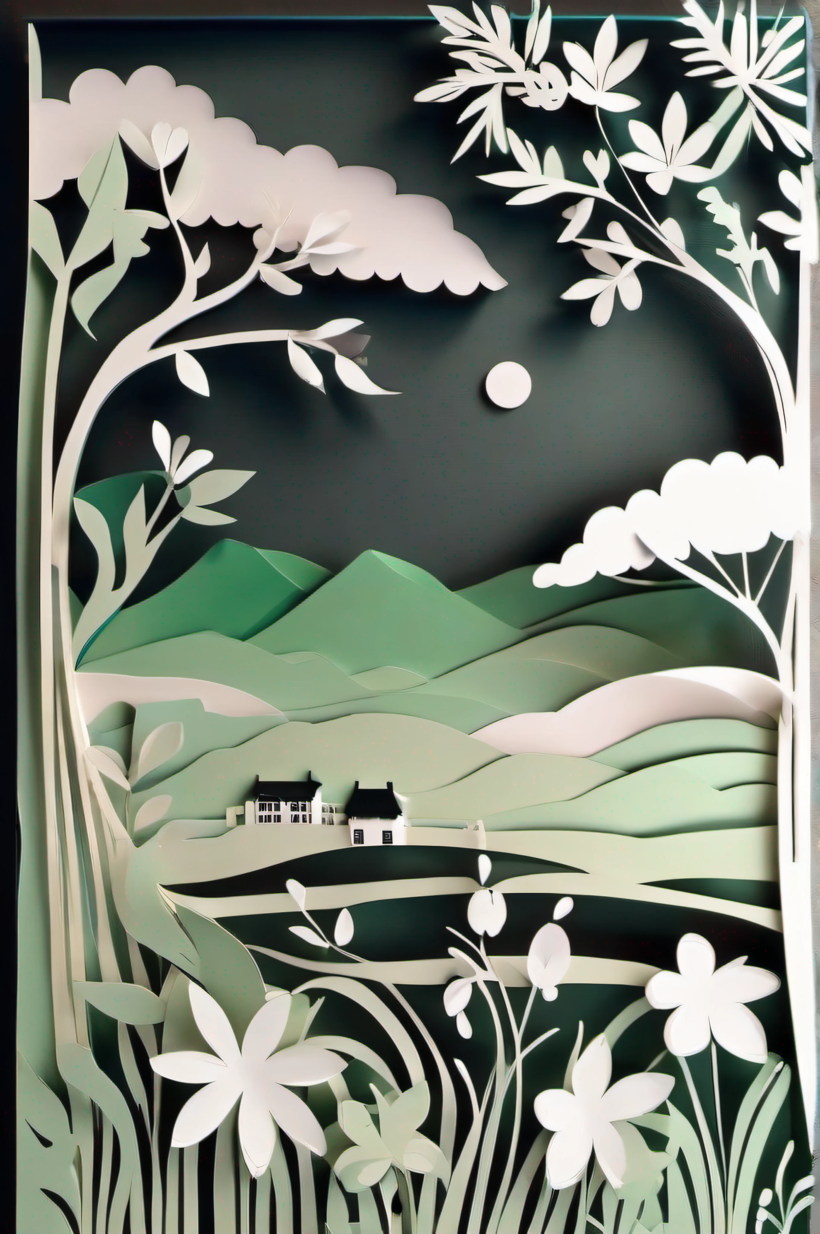 Paper cutting spring landscape