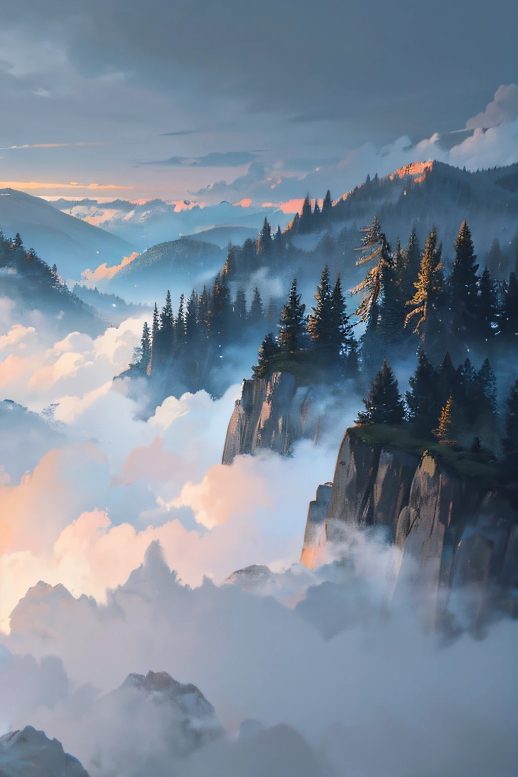 ((Painting style:Rich and beautiful,The atmosphere is magnificent)、(feels:Dreamy and mysterious,Magnificent))、City on the Clouds、Angle top-down、Hurricane long roll、Forest valley、Quiet、gracefulness、𝓡𝓸𝓶𝓪𝓷𝓽𝓲𝓬、flowy --auto
