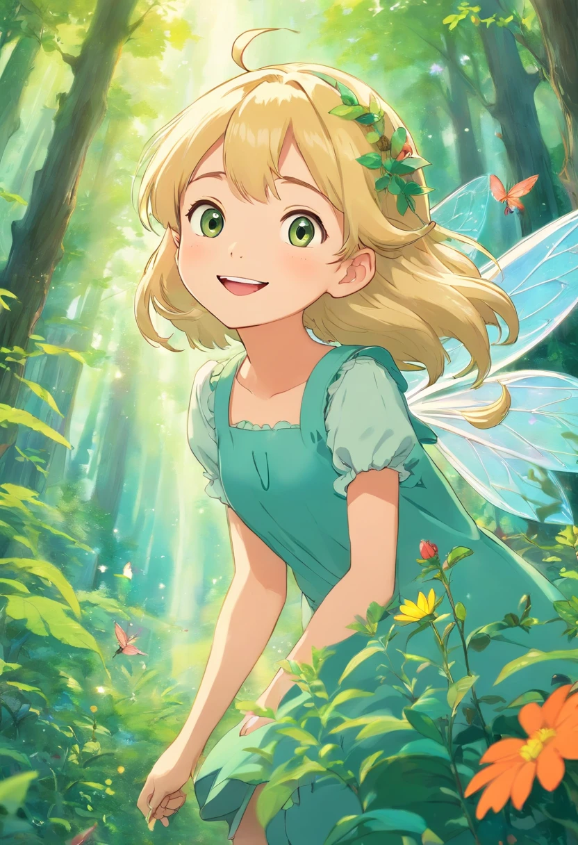 Forest Fairy,blond hair,dazzling flights,radiant smile