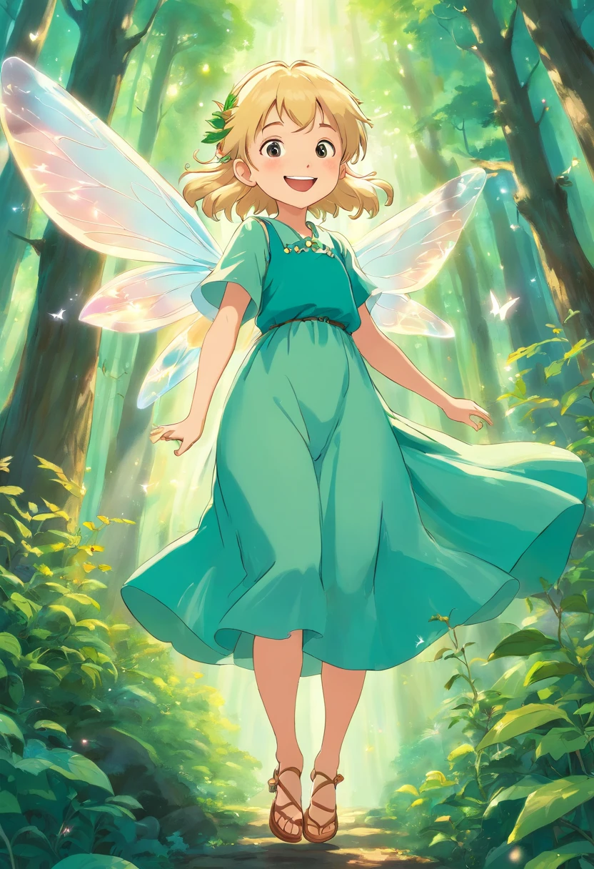 Forest Fairy,blond hair,dazzling flights,radiant smile