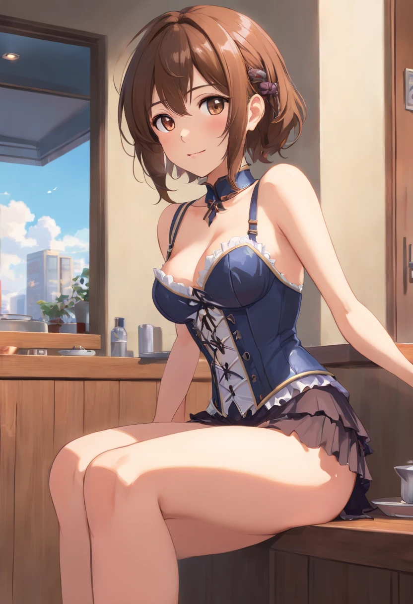 (((NSFW)))、(((Spread legs)))、((Detailed、top-quality、8K、​masterpiece:1.3))、1girl in、ssmile、(Brown hair:1.2)、beautiful japanese female:1.3、(Casual Hairstyles、Small breasts:1.2)、in a house、Super Detailed Face、detailedeyes、二重まぶた、(gothic lorita:1.2)、(White Tight Corset:1.2)、cuisine、frombelow、18year old