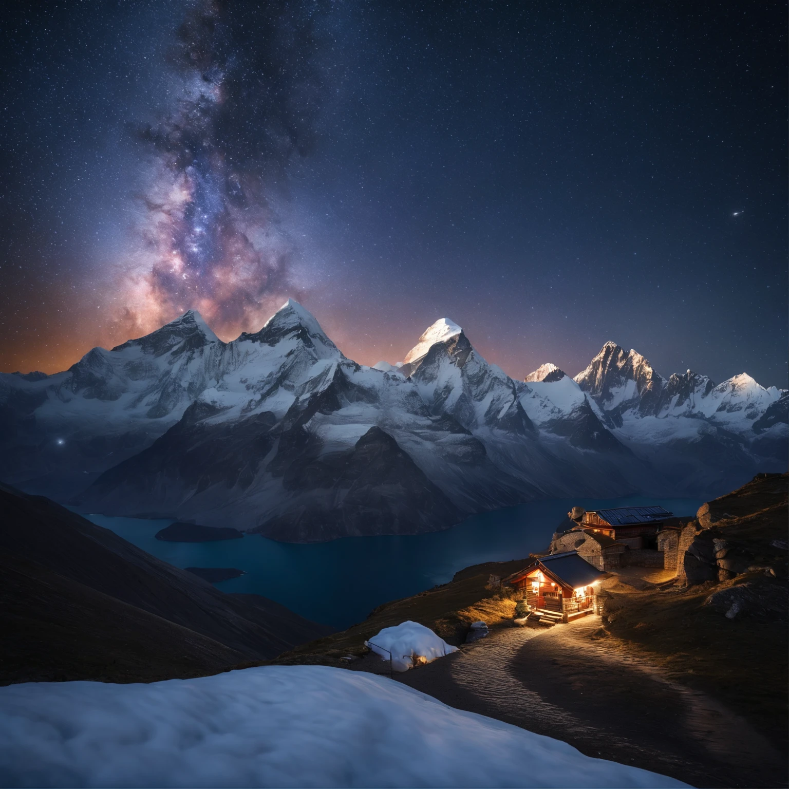 Master Parts、Superior Quality、superior image quality、The 8k quality、Beautiful pictures of the starry sky、magnifica、Arched Milky Way:1.9、Mount Everest、snow mountains