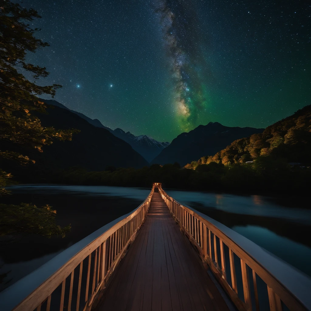 Master Parts、Superior Quality、superior image quality、The 8k quality、Beautiful pictures of the starry sky、magnifica、Arched Milky Way:1.9、Kamikochi、Kappa Bridge