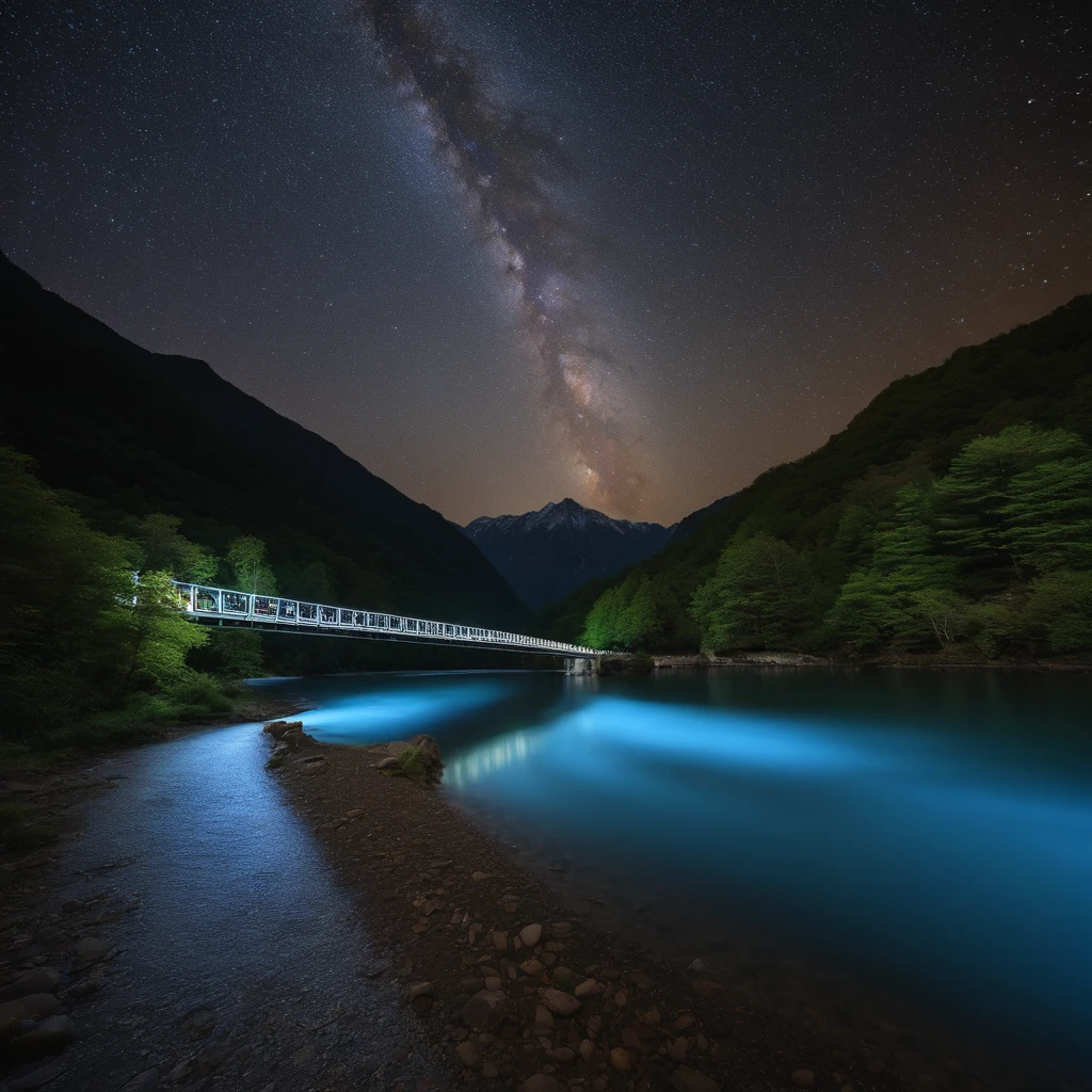 Master Parts、Superior Quality、superior image quality、The 8k quality、Beautiful pictures of the starry sky、magnifica、Arched Milky Way:1.9、Kamikochi、Kappa Bridge