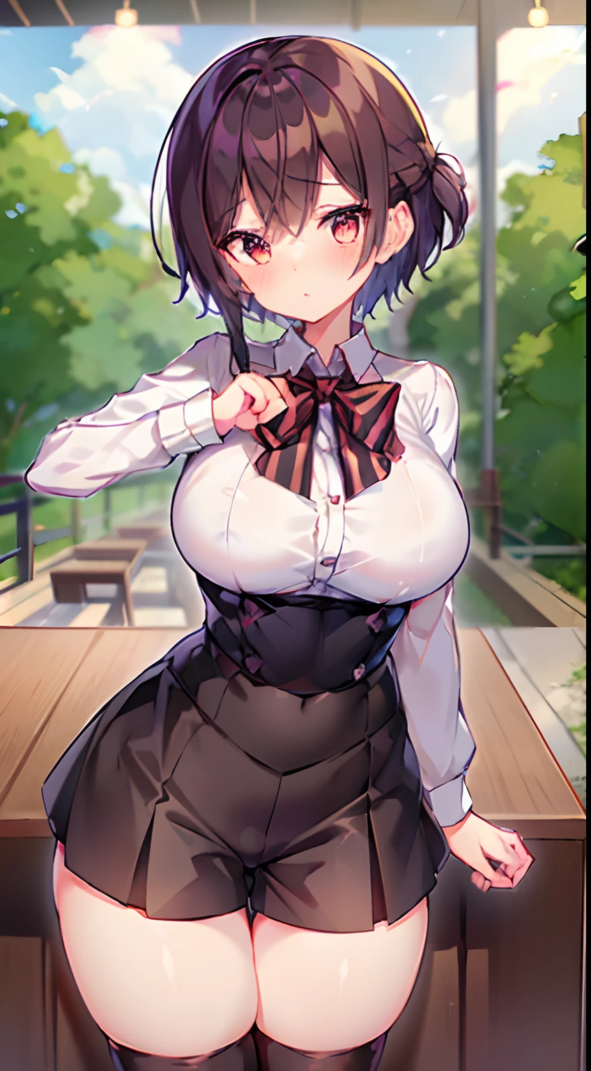 魅惑的、petite short stature、huge big breasts、anime woman、Colossal tits、boyish、Shorthair、Please wear a uniform、petite short stature、Whip whip、thighs thighs thighs thighs、Mini skirt、Pants look、　Zito-order、