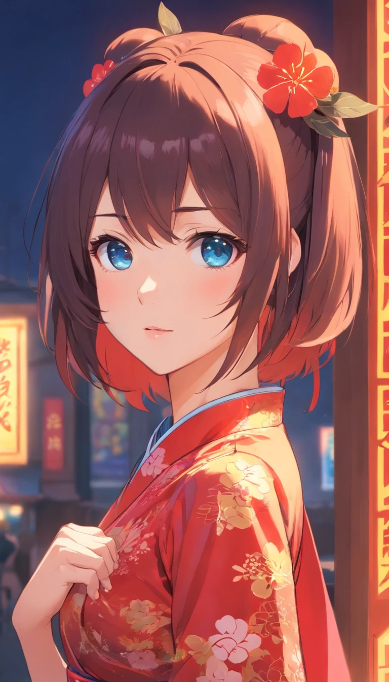 tmasterpiece，best qualtiy，anime big breast，redheadwear，Young girls，Positively，full bodyesbian，Big eyes，blue color eyes，Put your hands together，Chest protrusion，Chinese style cheongsam，The mouth is slightly open，morbid，frenzied，Saliva drawing