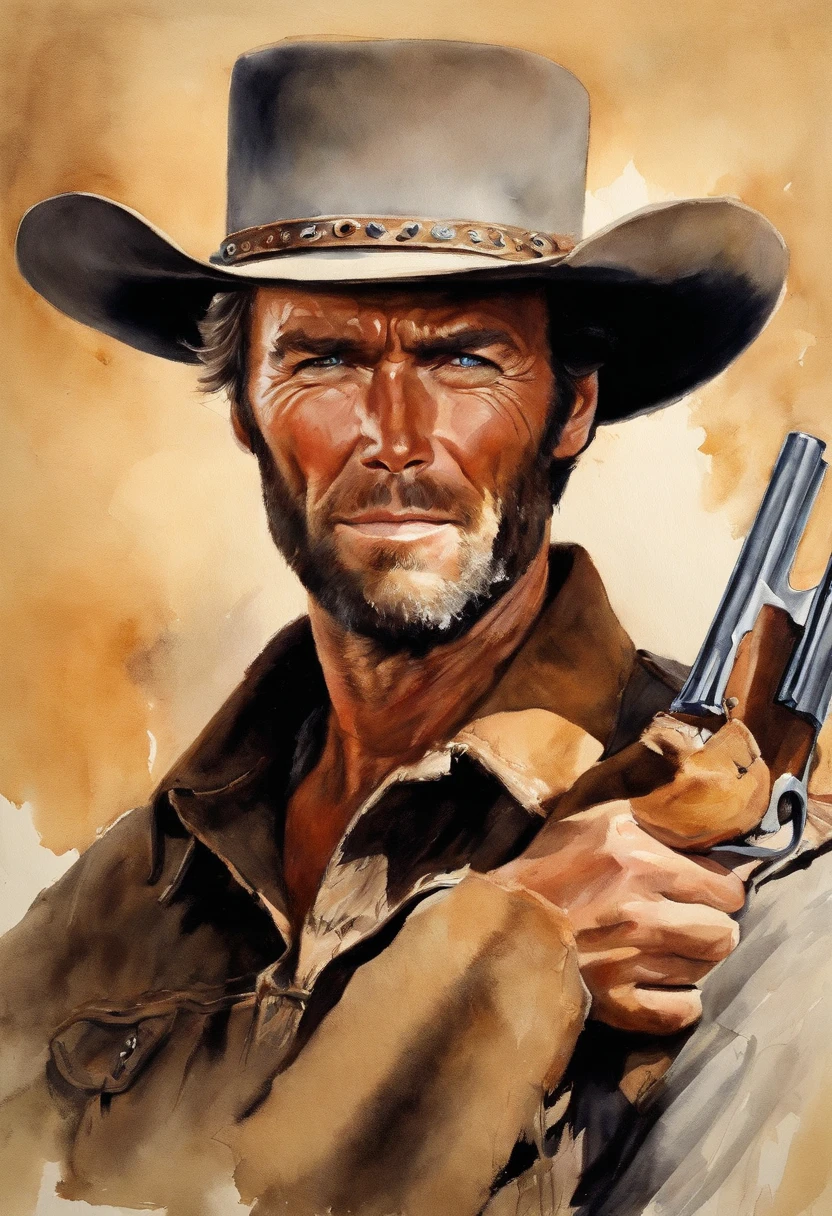 Um pistoleiro do Velho Oeste, with a determined look e a gun in his he. A imagem é inspirada nas obras de Clint Eastwood, como "O pistoleiro solitário" e "o bom, the Bad e the Ugly". The gunslinger must have an air of mystery e danger, como se estivesse prestes a enfrentar um duelo mortal. Colors must be vibrant e contrasting, como os de Alphonse Mucha. The details must be delicate e complex, como Mucha's. The strokes should be thick e almost erased, como street art prints. The lines that delimit shapes should privilege more gross e straight angles.
INFO