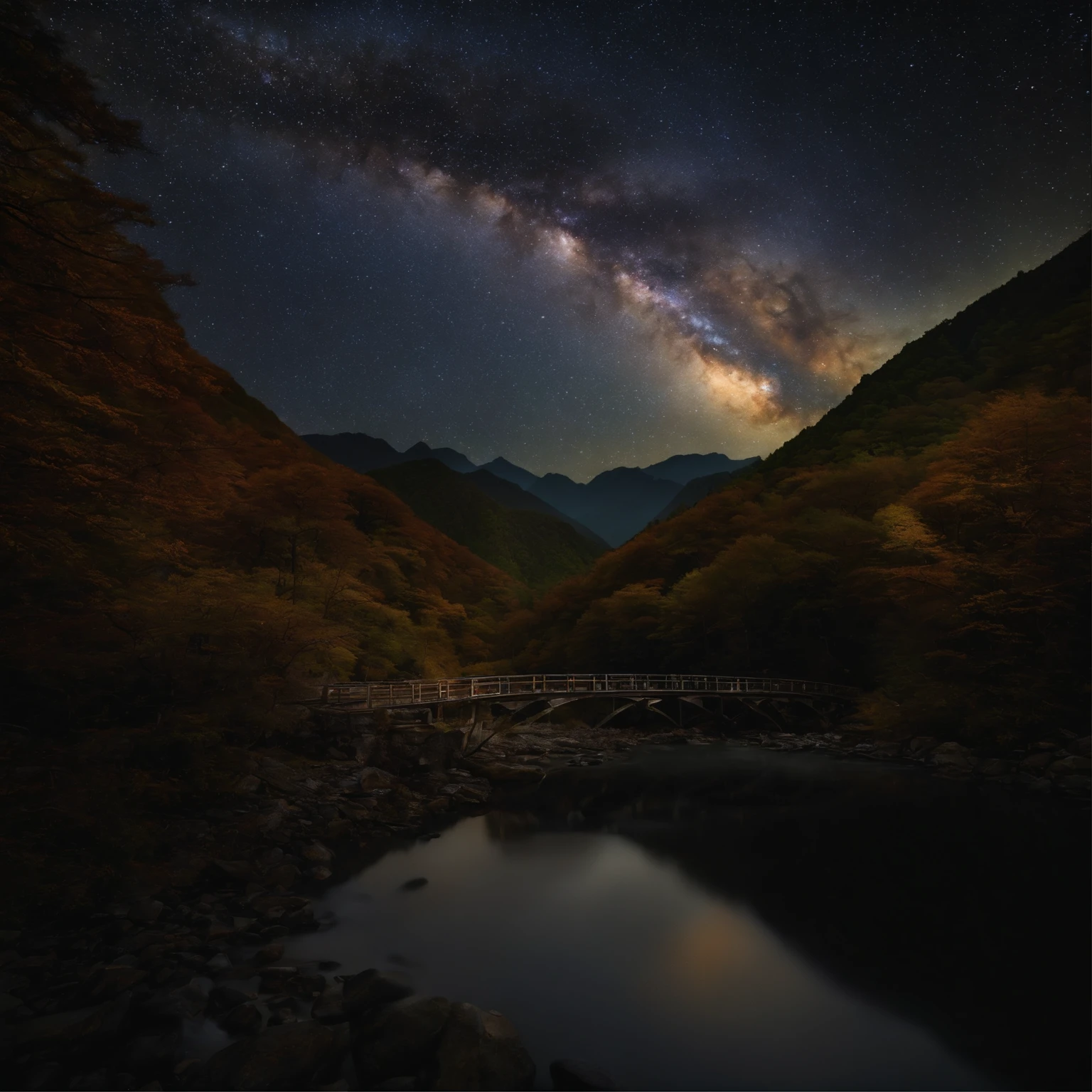 Master Parts、Superior Quality、superior image quality、The 8k quality、Beautiful pictures of the starry sky、magnifica、Arched Milky Way:1.9、Kamikochi、Kappa Bridge