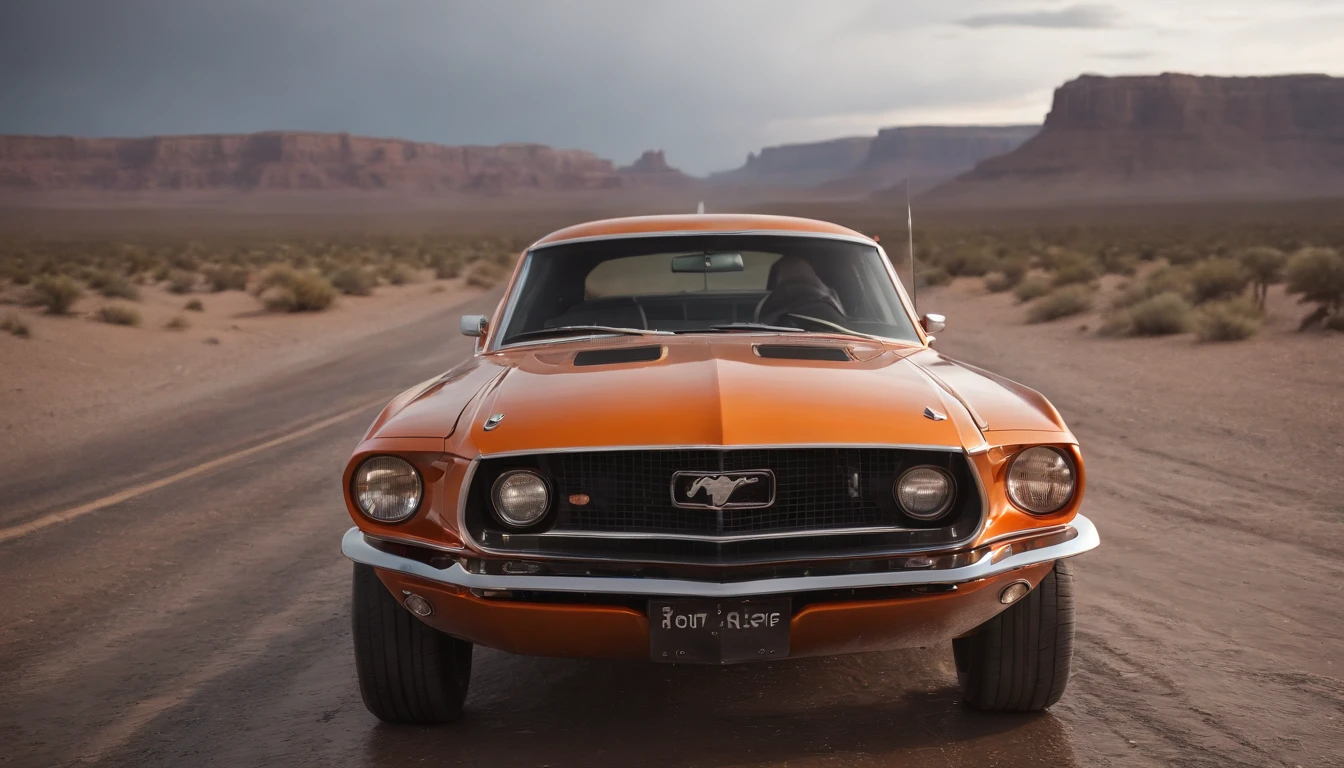 realistic weather dark night art car mustang 1969 cartoon written from car side Wolf car white rainy weather reflection high quality car headlight on, in the desert at night and rainy , Powerful, Ancient Egypt, drawing, lower body shot, Substance 3D, Sharp, Interactive, orange colors, Metalcore, Aurora australis lighting, 64-bit