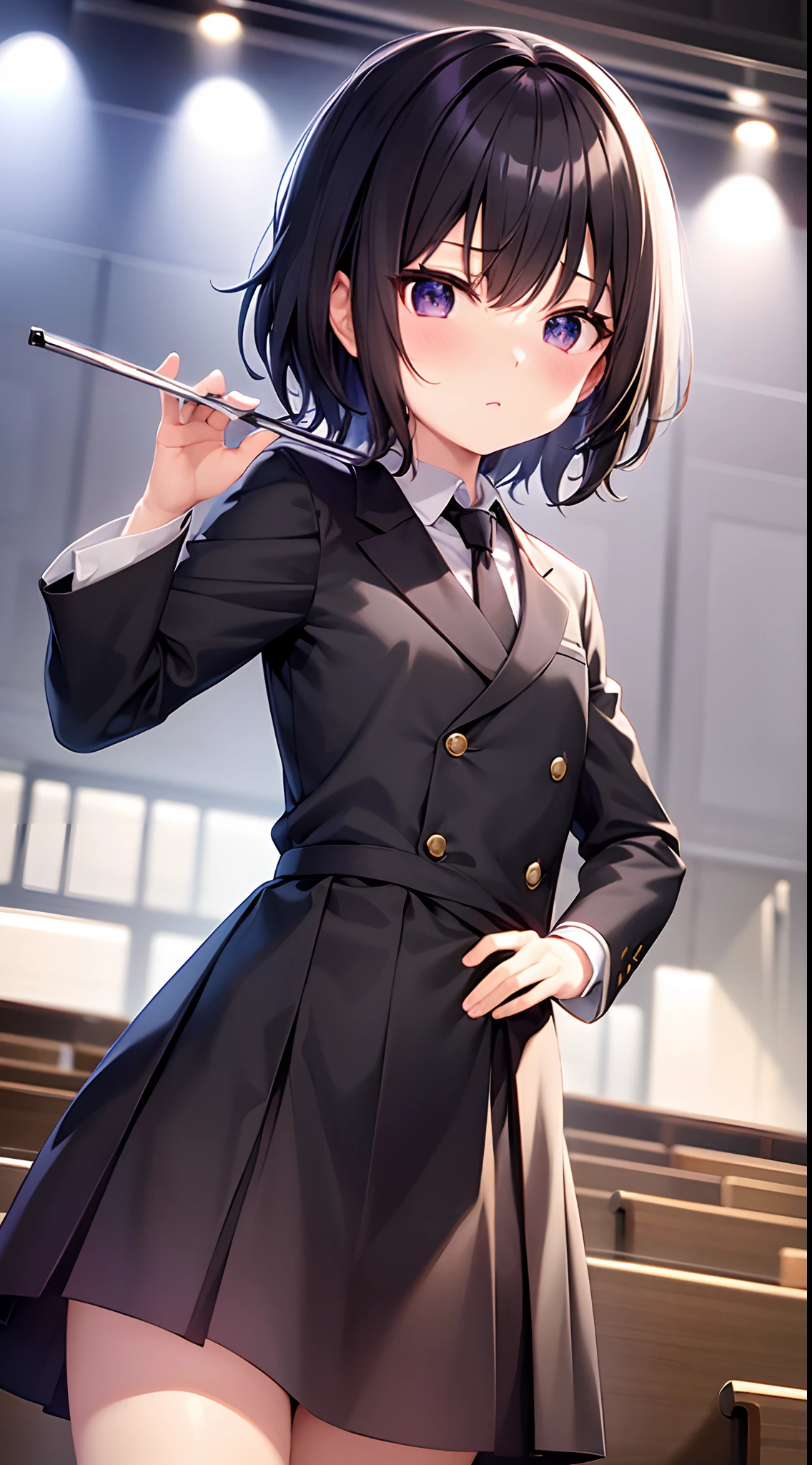 Shota, Otokonoko, Petite, black hair princess cut,concert hall,School uniform, conductor