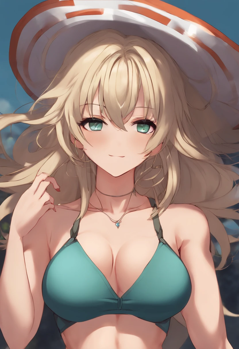 a anime girl with huge abs and boobs