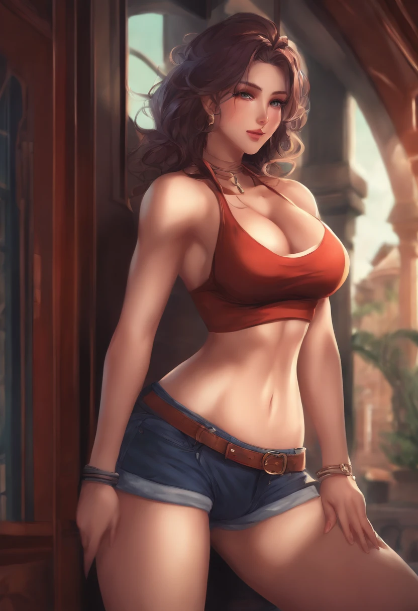 a anime girl with huge abs and boobs