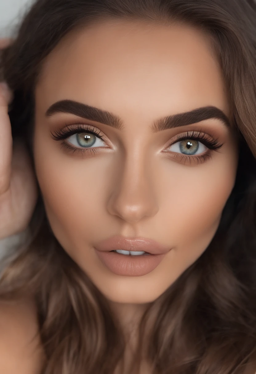 Arafed mujer con sin ropa, Chica sexy con ojos marrones, Retrato Sophie Mudd, brown hair and large eyes, selfie de una mujer joven, Ojos del dormitorio, Violeta Myers, sin maquillaje, Maquillaje natural, staring directly into camera, cara con artgram, maquillaje sutil, Impresionante foto de cuerpo completo, En la piscina, escote, nakd in bed
