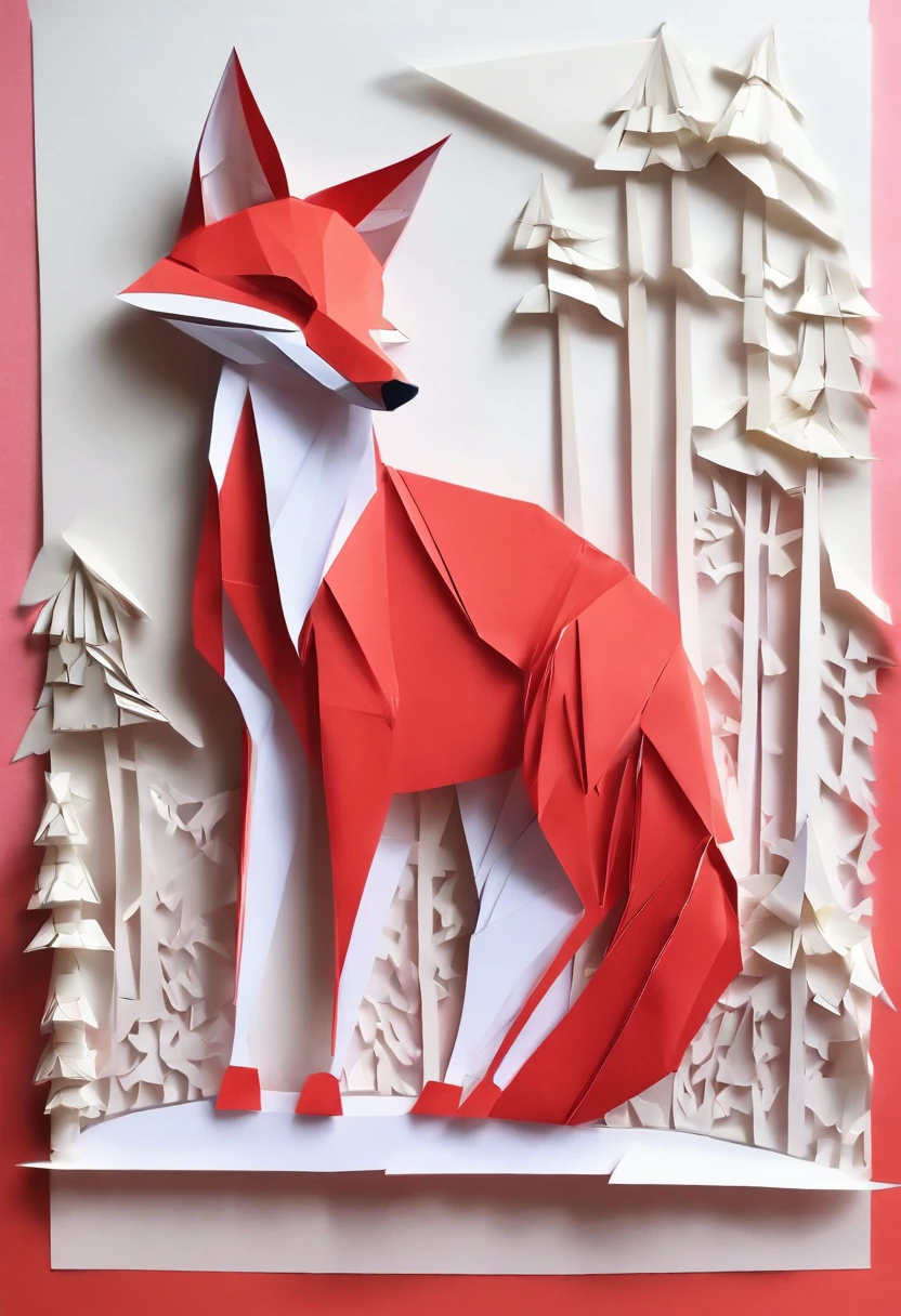 Paper cutting of a red fox. 3D