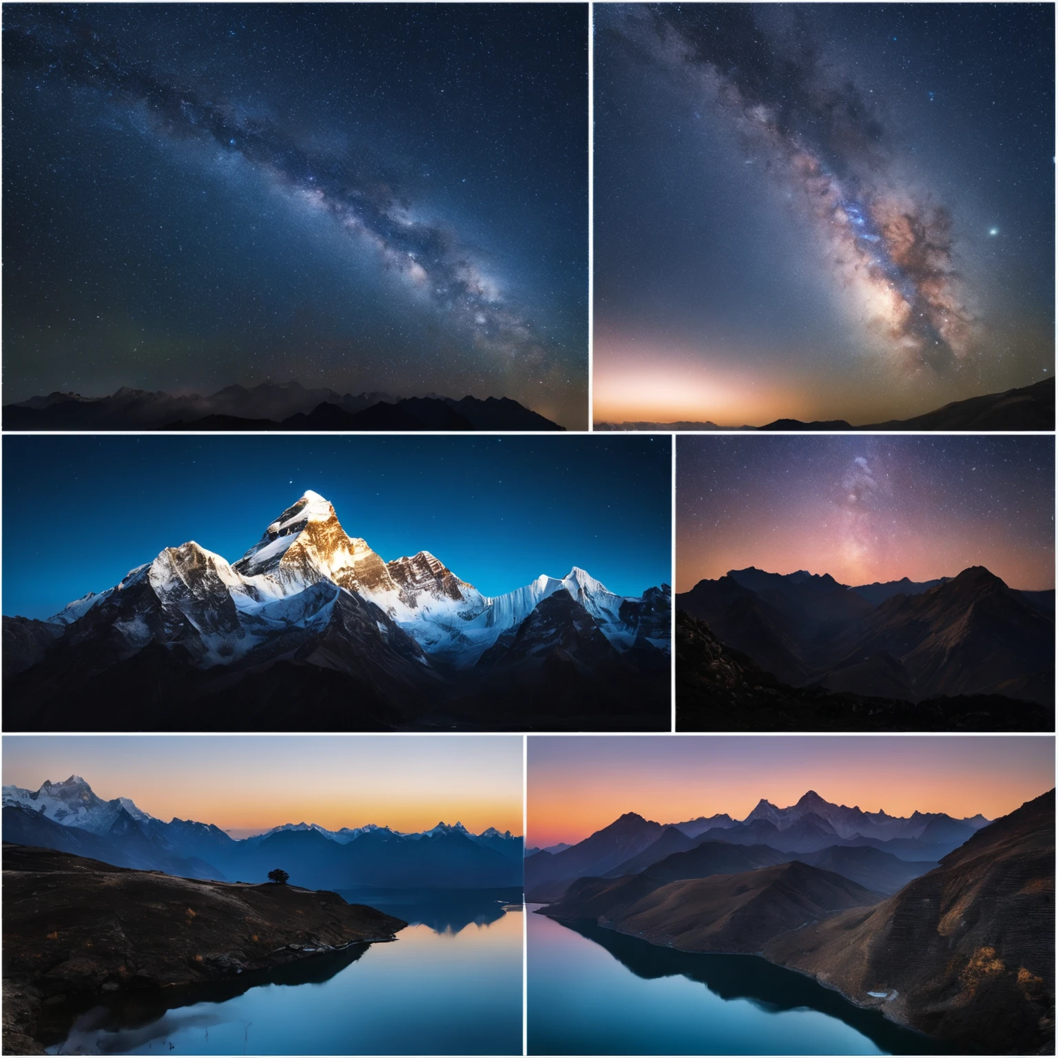 Master Parts、Superior Quality、superior image quality、The 8k quality、Beautiful pictures of the starry sky、magnifica、Arched Milky Way:1.9、Mount Everest、snow mountains、blue river