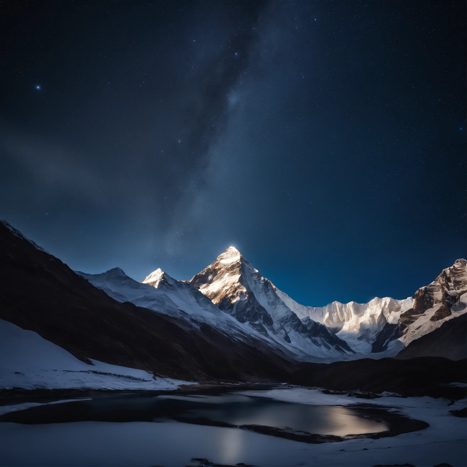 Master Parts、Superior Quality、superior image quality、The 8k quality、Beautiful pictures of the starry sky、magnifica、Arched Milky Way:1.9、Mount Everest、snow mountains、blue river