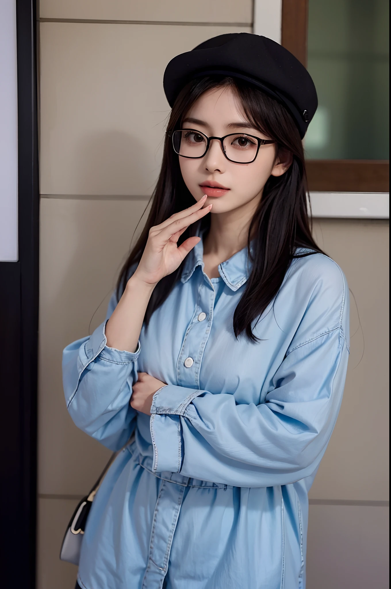 arafed image of a woman wearing a hat and glasses, tsubasa nakai's style, shikamimi, with glasses, soami, cover photo portrait of du juan, sakimichan, sha xi, with square glasses, sakimi chan, !!wearing modern glasses!!, with sunglass, !!wearing glasses!!, bae suzy