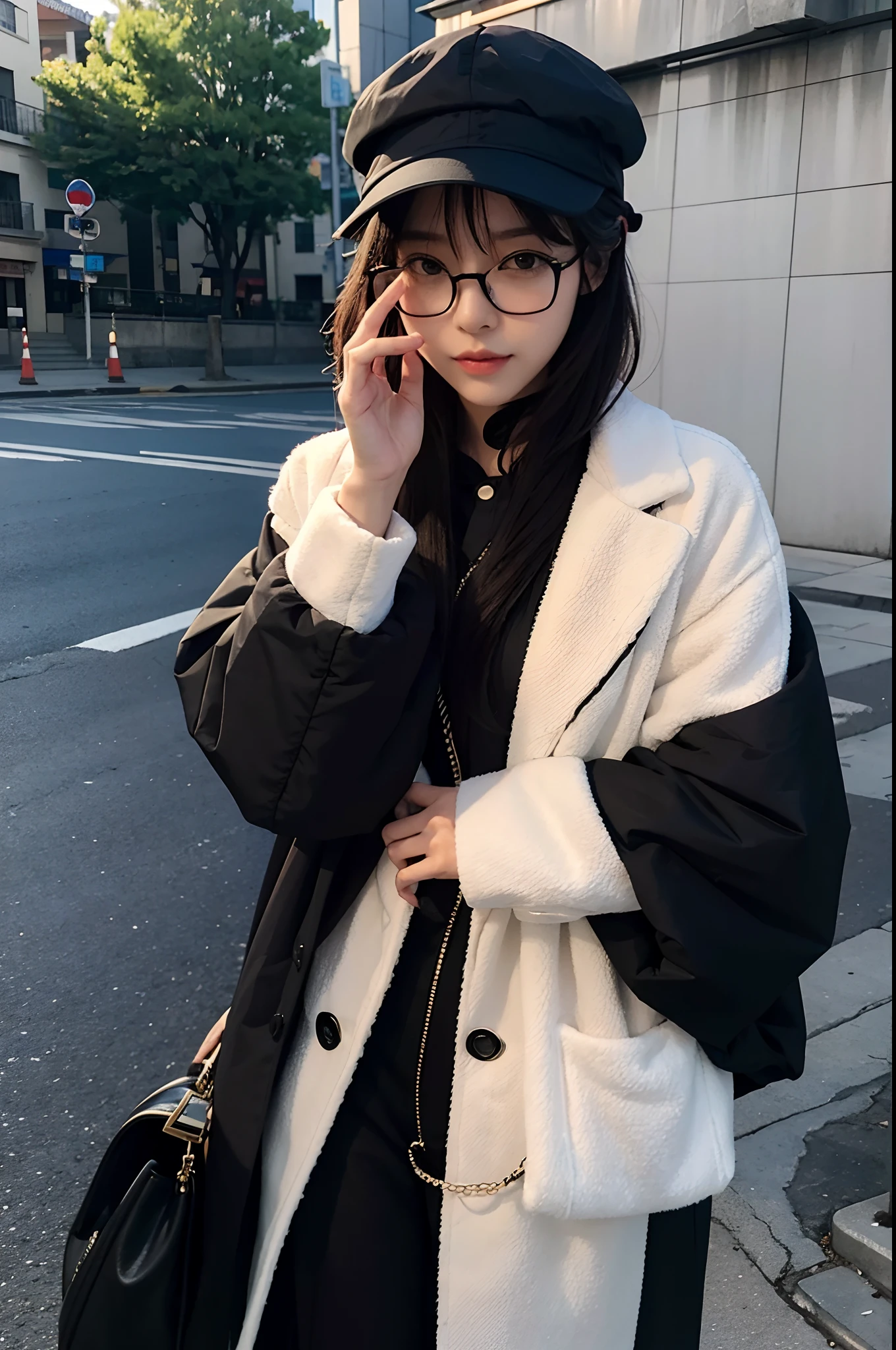 arafed image of a woman wearing a hat and glasses, tsubasa nakai's style, shikamimi, with glasses, soami, cover photo portrait of du juan, sakimichan, sha xi, with square glasses, sakimi chan, !!wearing modern glasses!!, with sunglass, !!wearing glasses!!, bae suzy